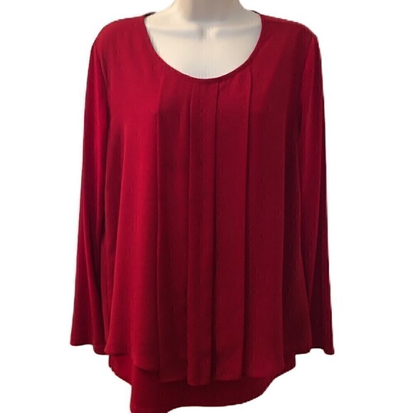 Susan Graver Women's Red Pleated Front Top Layered Lined Round Neckline Small - Picture 1 of 9